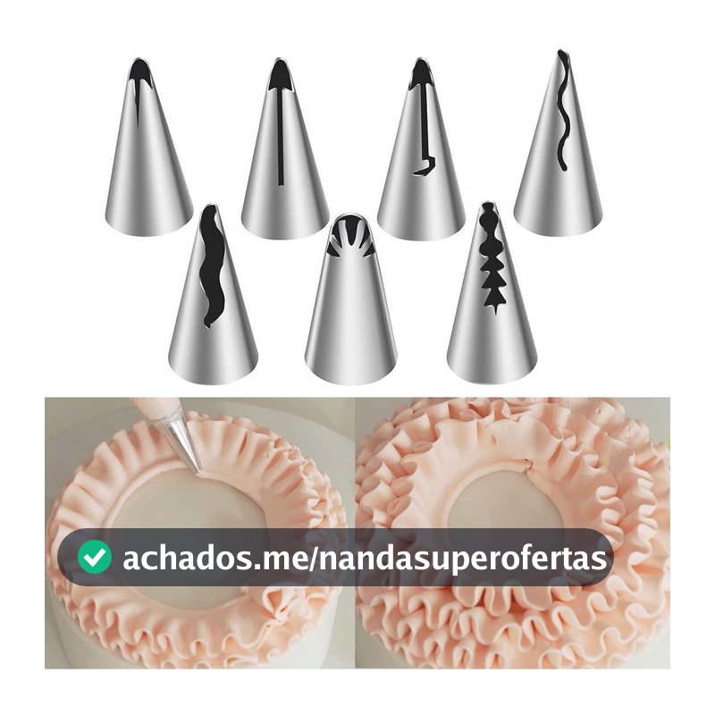 Kit 7 Bicos Confeiteiro Saia Plissada Aço Inox 304 Para Decorar Bolos e Cupcakes Profissional Decoração
