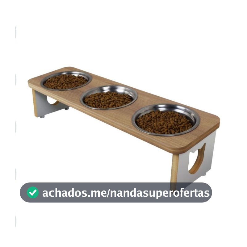 Comedouro Elevado Triplo Gato Pet MDF Tigela Metal Linha Tradicional