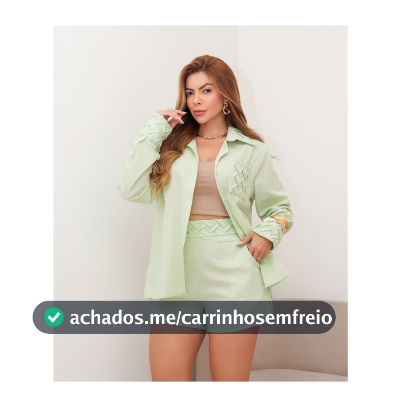Conjunto Feminino Elegante Camisa Manga Longa Short Cintura Alta Confortável Moda Verão 3RD SD1939