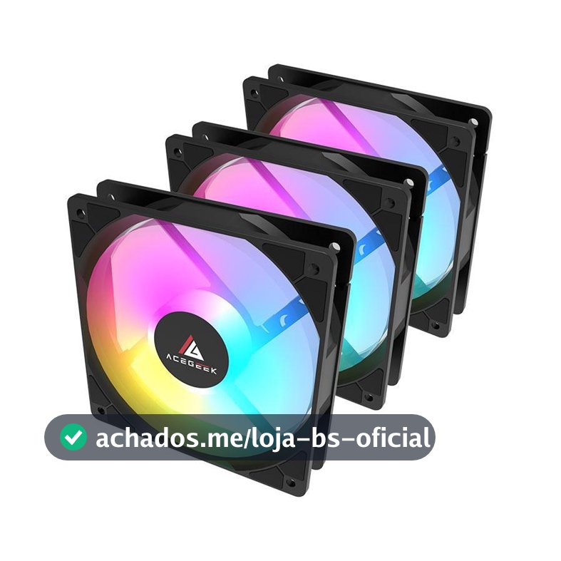 Kit Ventoinhas Acegeek RW12 3x1, Rainbow, 3x120mm, Preto, AG-RW12-3X1-BK