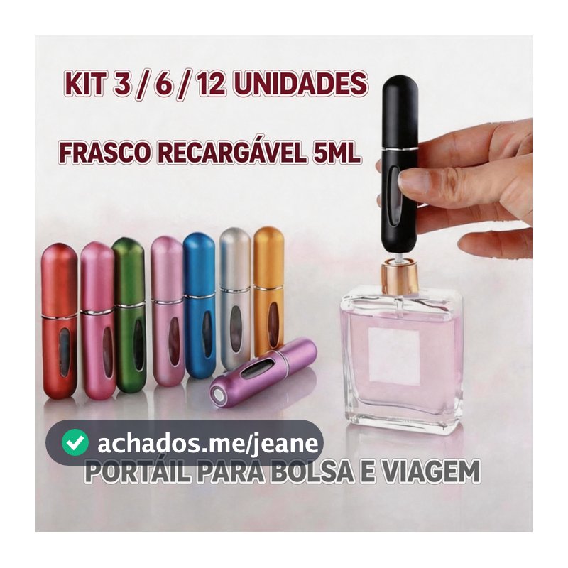 Kit 3 6 ou 12 Frasco Perfume Viagem 5ml Recarregável Atomizador Spray Portátil