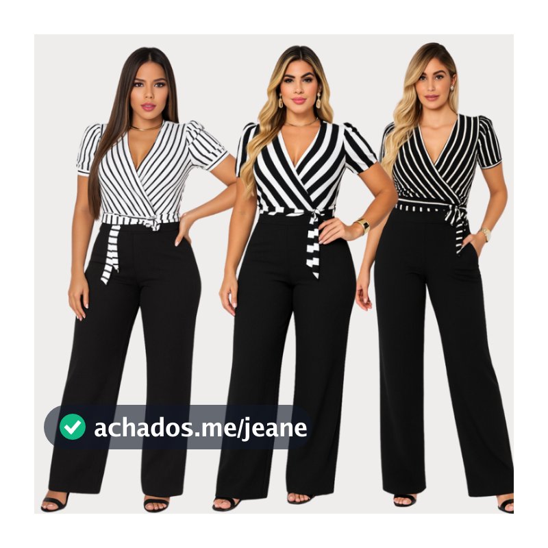 Macacão Feminino Manga Curta Canelado e Elastano Laço em Amarração Calça Pantalona Moda Casual Elegante e Moderna