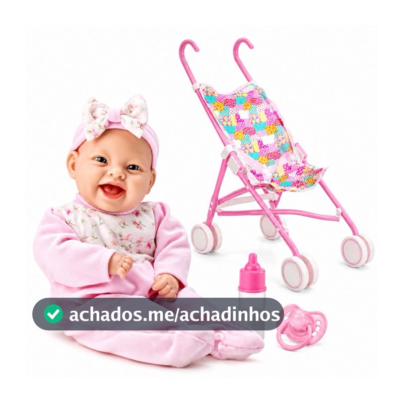 Boneca Com Chupeta Mamadeira Lola BabyRosa Menina Brinquedo Infantil Bebê Boneca Com Carrinho