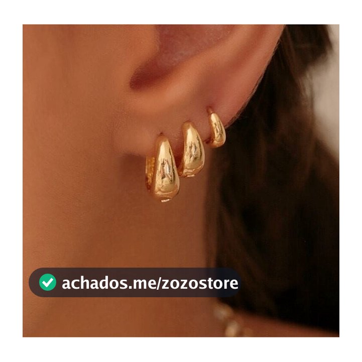 Kit Trio Brinco de Argola Click Lisa Ouro 18K Antialérgico Moda Feminino Dourado Semijóias