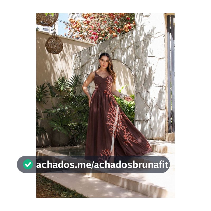 Vestido Longo Estampado Folha Alça Fina Elástico nas Costa C/Bojo