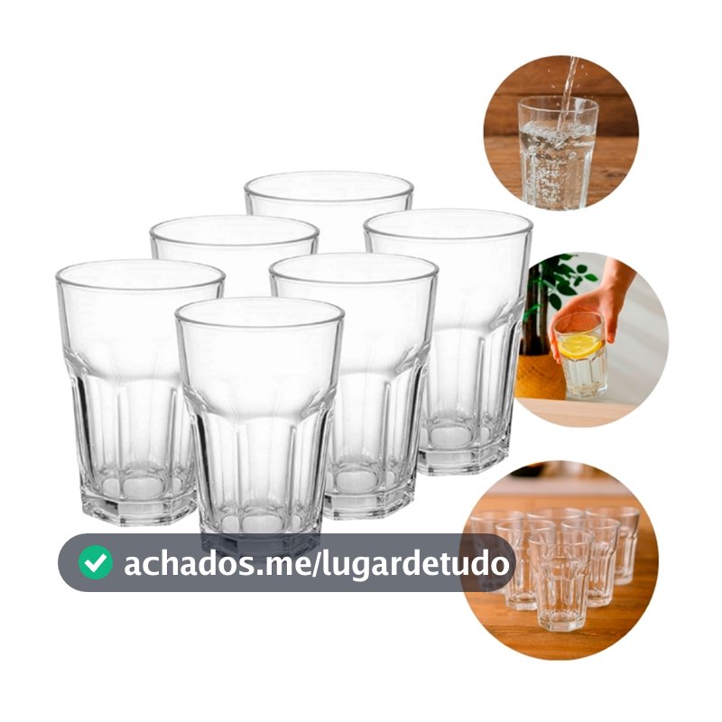 Jogo de Copos 6 Unidades 360ml Vidro Bristol Transparente - Bela Flor
