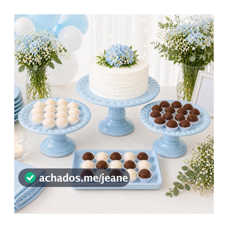 Kit Festa Cerâmica 4 Peças com Boleira e 3 Doceiras Mesa Posta Decoração Aniversário