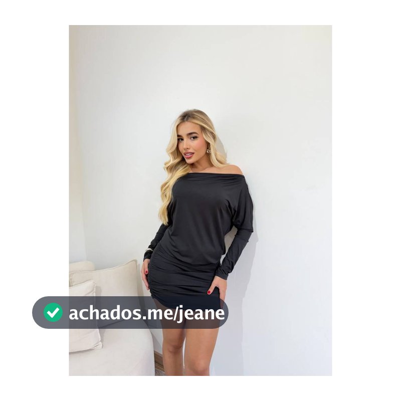 Vestido Feminino Curto Ombro a Ombro Manga Longa Suplex Drapeado Não Transparente Festa Balada Elegante