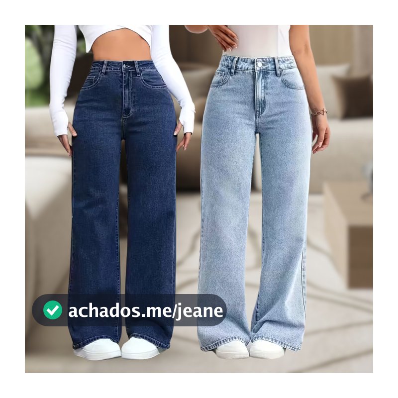 Calça Jeans Feminina Wide Leg Cintura Alta Pantalona Boca Larga Caimento Perfeito Empina Bumbum Confortável Legitmo