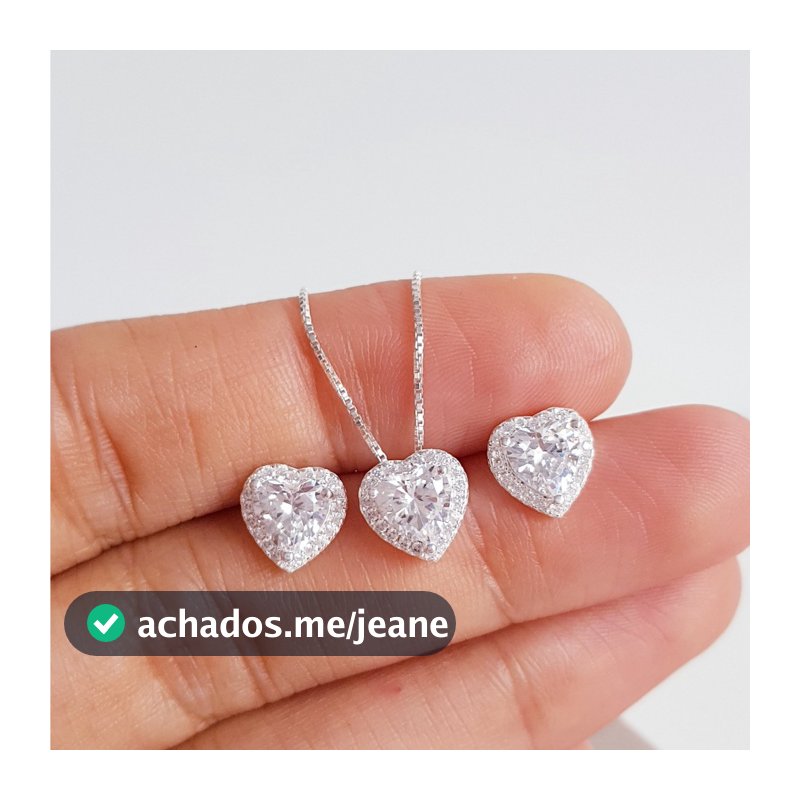 Conjunto Colar E Brinco Ponto De Luz Coração cravejado  Zircônia Banhado A Prata 925 e ouro 18k