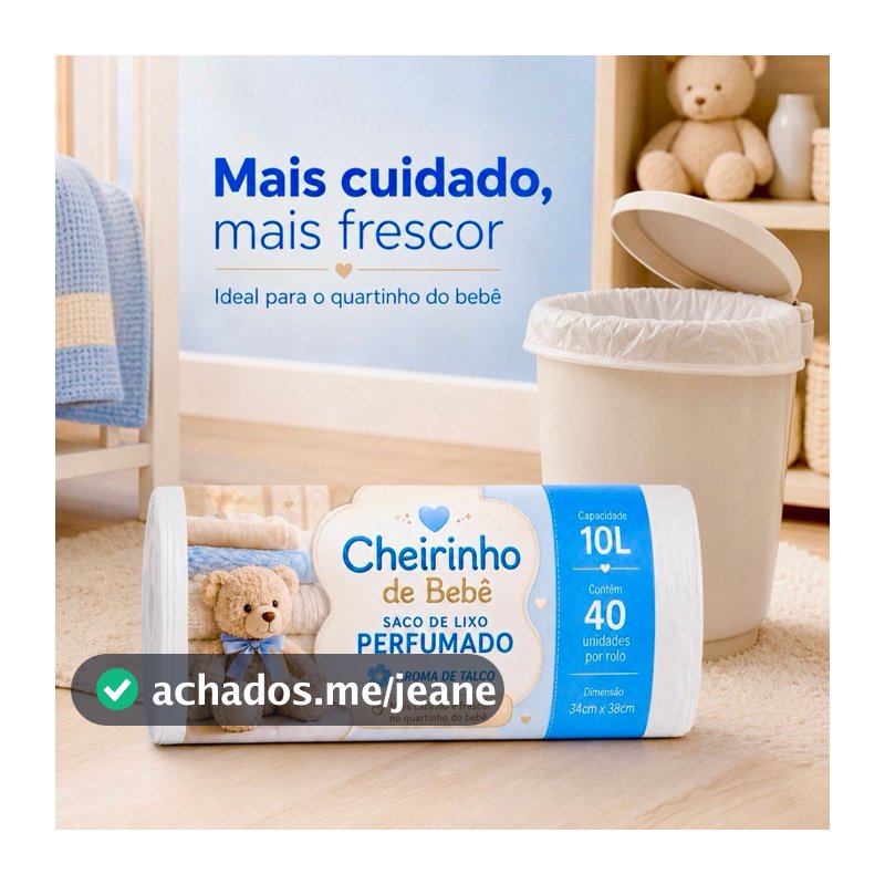 Saco de Lixo Perfumado Aroma Talco 10L 40 Sacos 34x38cm Resistente Anti Odor Mau Cheiro Pia Banheiro
