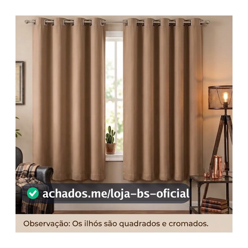 Cortina Blackout 2,00m x 1,70m com Ilhós Quadrado Cromado – Bloqueia Luz e Decora o Ambiente