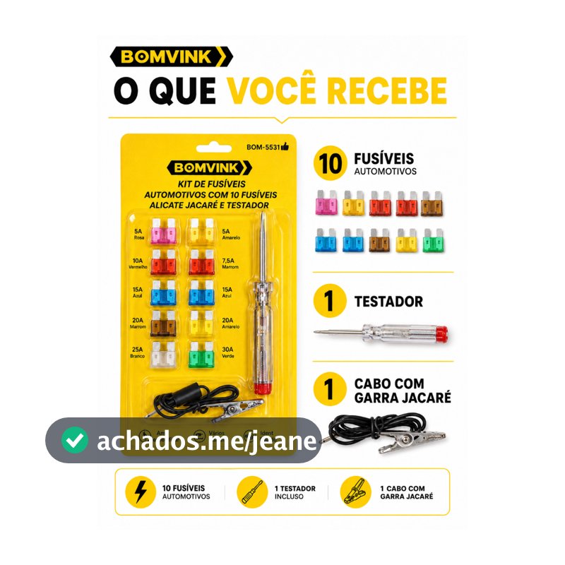 Kit Fusivel Carro Moto com Testador Identifica Queimado Extrator e Garra
