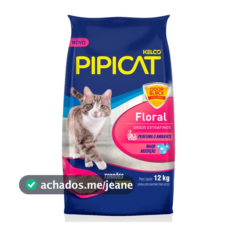 Areia Higiênica Pipicat floral Grãos Extra Finos 12 kg