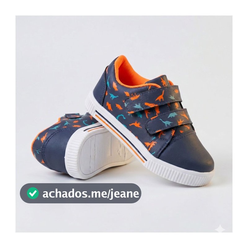 Tenis Infantil Menino Casual Dinossauro Marinho com Laranja Escolar Kidstep