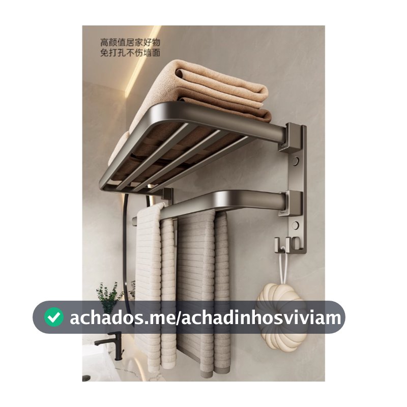 Porta Toalha Suporte Toalheiro Banheiro Duplo Aço Inox Premium Retratil 90° Sem adesivos, precisa fazer furos