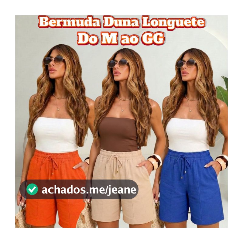 Bermuda Feminina Tecido Crepe Duna Longuete  Short Cintura Alta Com Elástico e Bolso Confortável