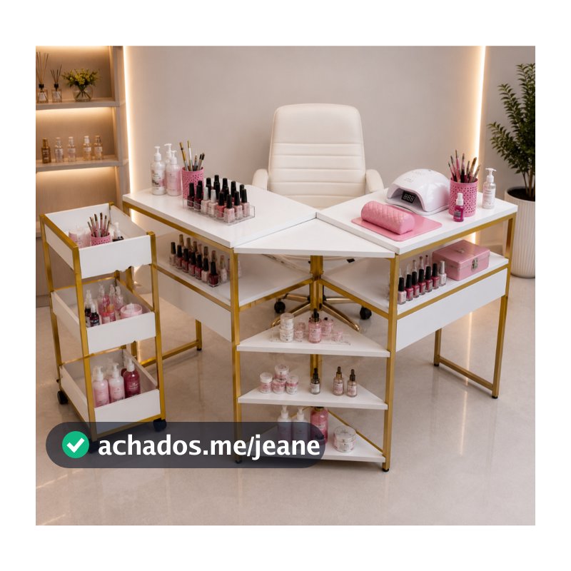 Kit Manicure Profissional  Mesa em L Moderna +Carrinho Auxiliar Estilo industrial em Metalon 15mm