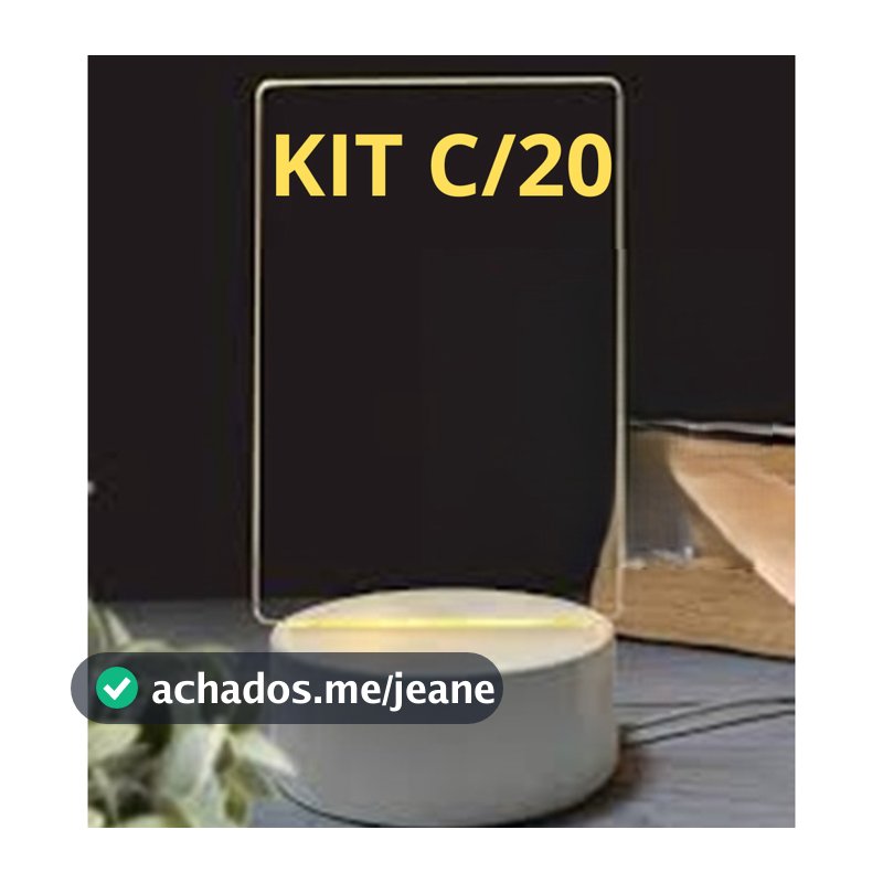 Kit C/20 Un Luminária de Mesa Led 3D Acrílico Lousa Transparente Escrever Desenhar Luz Criativa Ilum