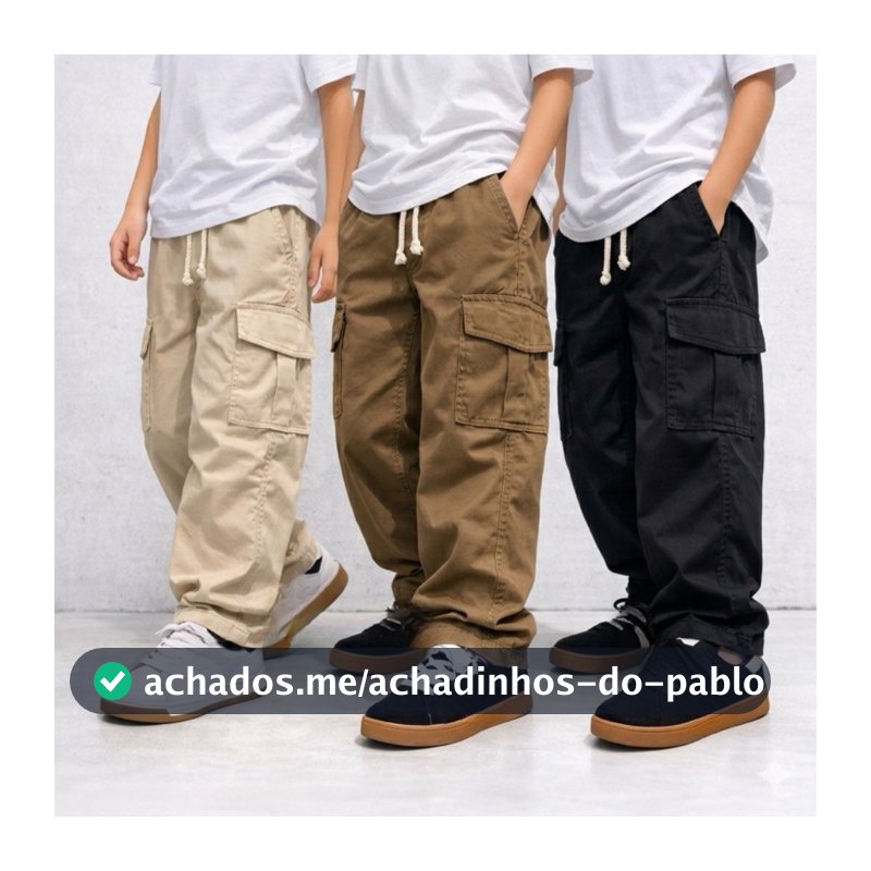 Calça Cargo Infantil Street Skatista Juvenil Sarja 2 ao 16 Anos Unissex