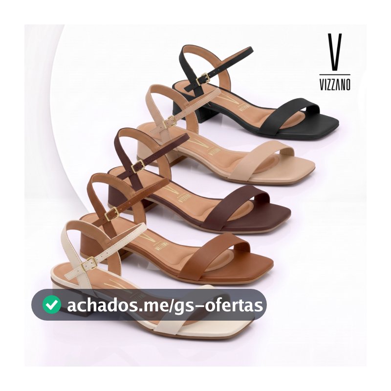 Sandália Feminina Vizzano Salto Baixo Grosso 4cm Preto Bico Quadrado Confortável Casual Original