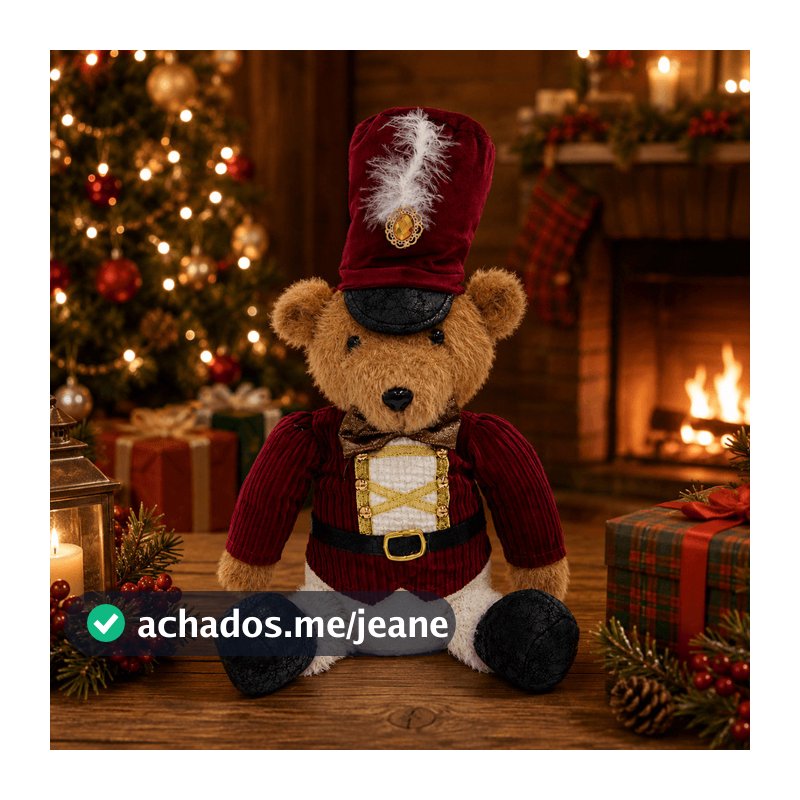 Urso Quebra Nozes Bordo 21x19x36cm Natal Decoração