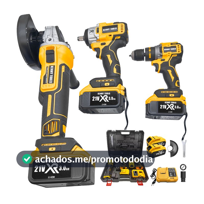 Kit 2 Em 1 Esmerilhadeira portátil 21V Chave de Impacto + Parafusadeira Impacto Angular e caixa 2 baterias