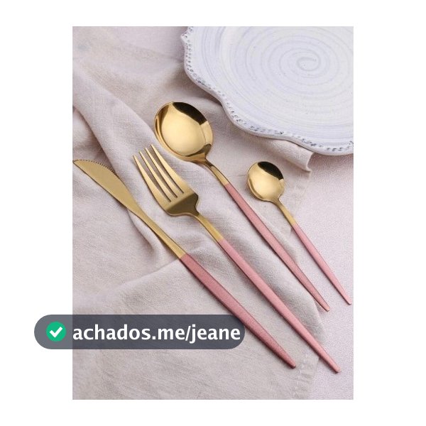 Jogo de Talheres Slim de Luxo Louça Inox Dourado com Rosa Utensílios de Cozinha Talher Kit 4 Peças Suplat