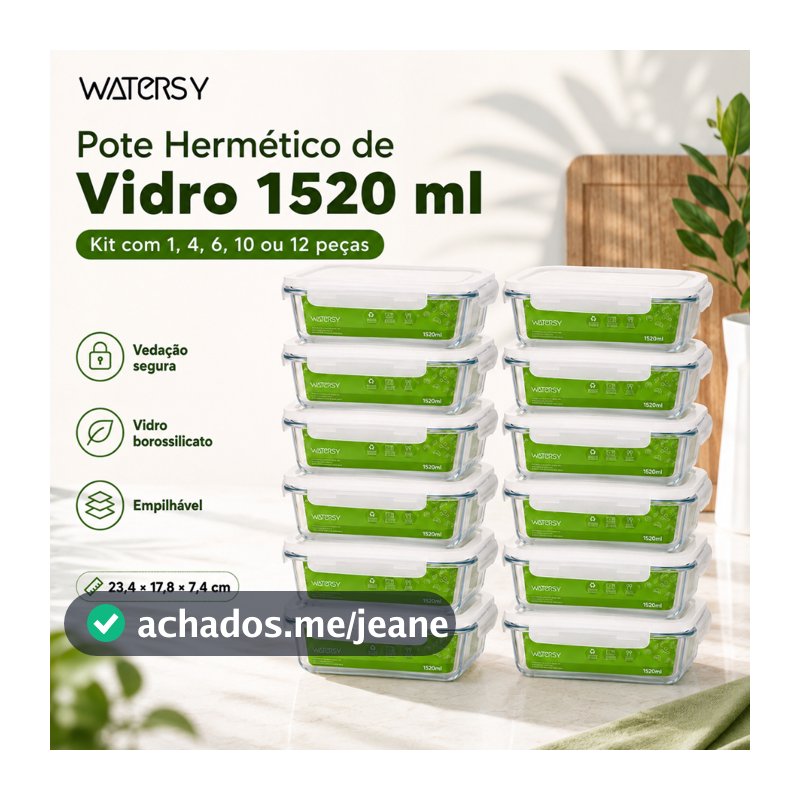 Watersy 12 Kit Pote Hermético de Vidro 1520ml com Borossilicato Kit com 4 6 10 ou 12