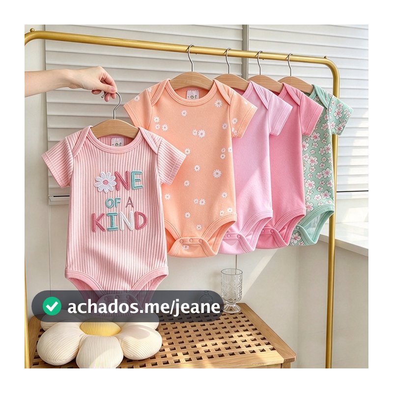 Conjunto de 5 peças de macacão para bebê algodão diversas cores disponíveis série de letras cor-de-rosa