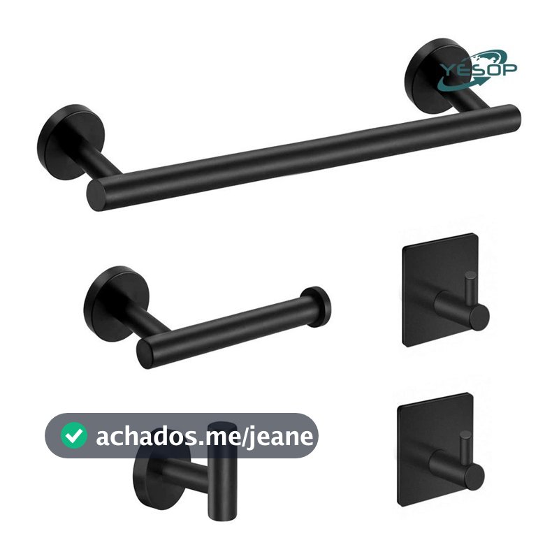 YESOP Kit Acessórios Banheiro Preta Toalheiros 5 Peças Aço Inox Fosco