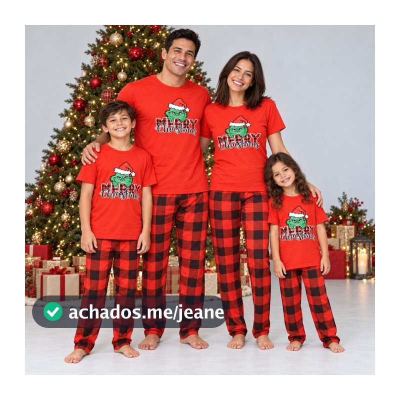 Kit Pijama Família Combinando Natal – Conjunto Família Natalino com Estampas Iguais para Adulto e Infantil