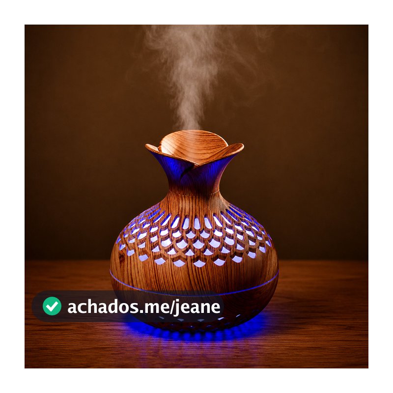 Umidificador de Ar 260ml Difusor Aromatizador Efeito Madeira com LED 7 Cores USB