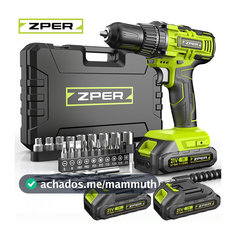ZPER Furadeira Parafusadeira A Bateria 21V Com Duas Bateria Maleta Kit Ferramentas Completo