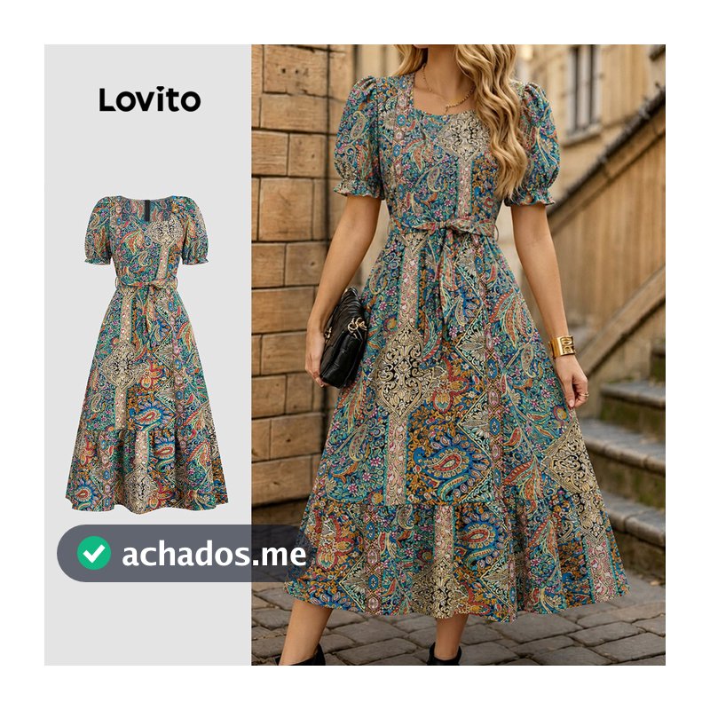 Lovito Vestido Elegante Boho Com Cinto Modelo De Vestido De Primavera/Verão Feminino DRBR37BR037