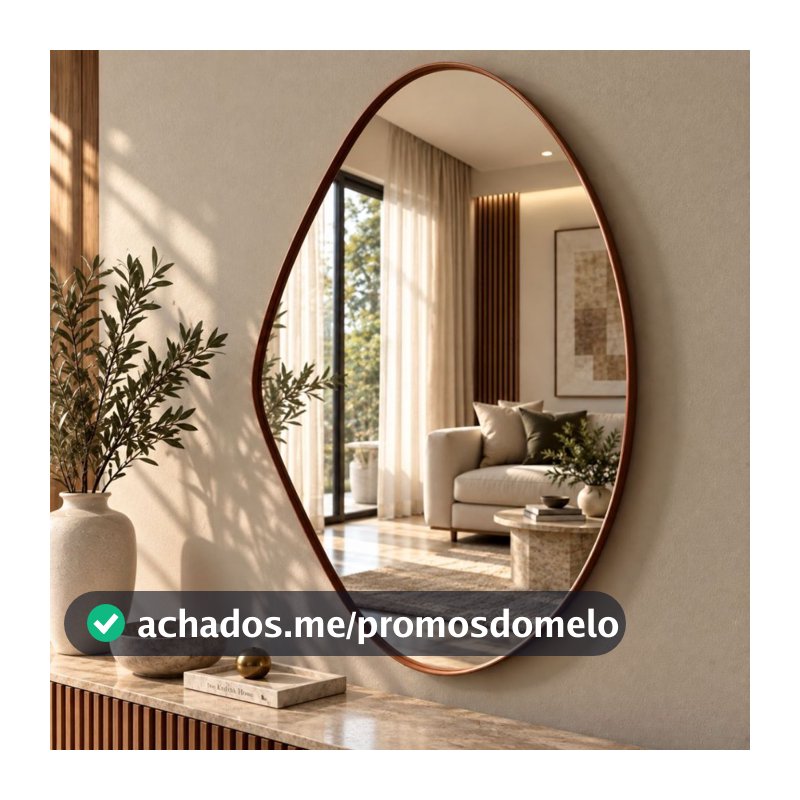 Espelho Orgânico Grande Decorativo 80X60cm Acabamento Couro Reforçado Premium  Banheiro Sala Quarto