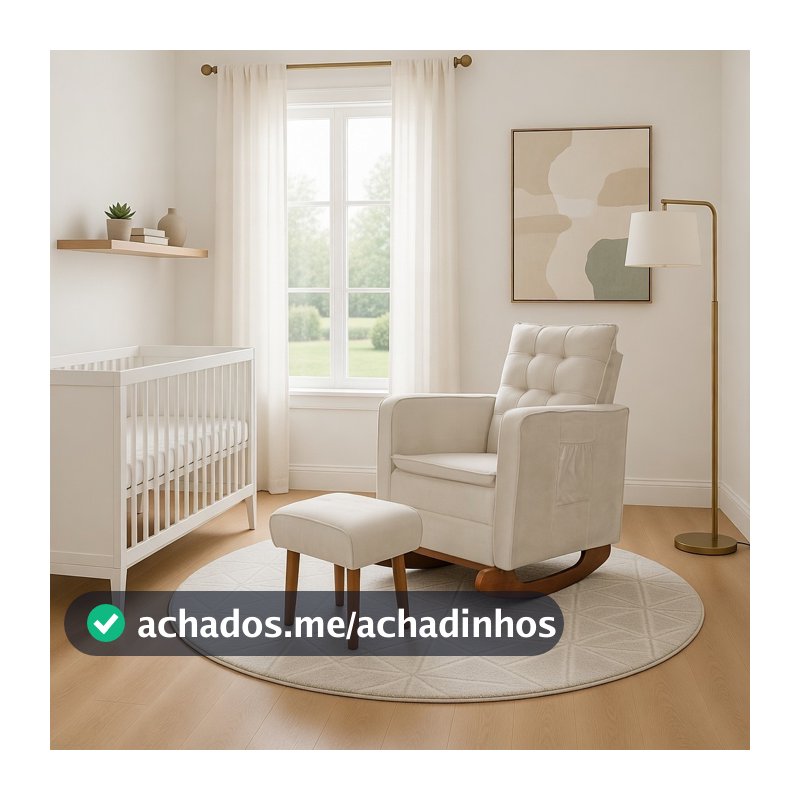 Poltrona para Sala com Base de Balanço e Puff Decorativa Descanso Confortável - Poltrona para Quarto Amamentação Balance