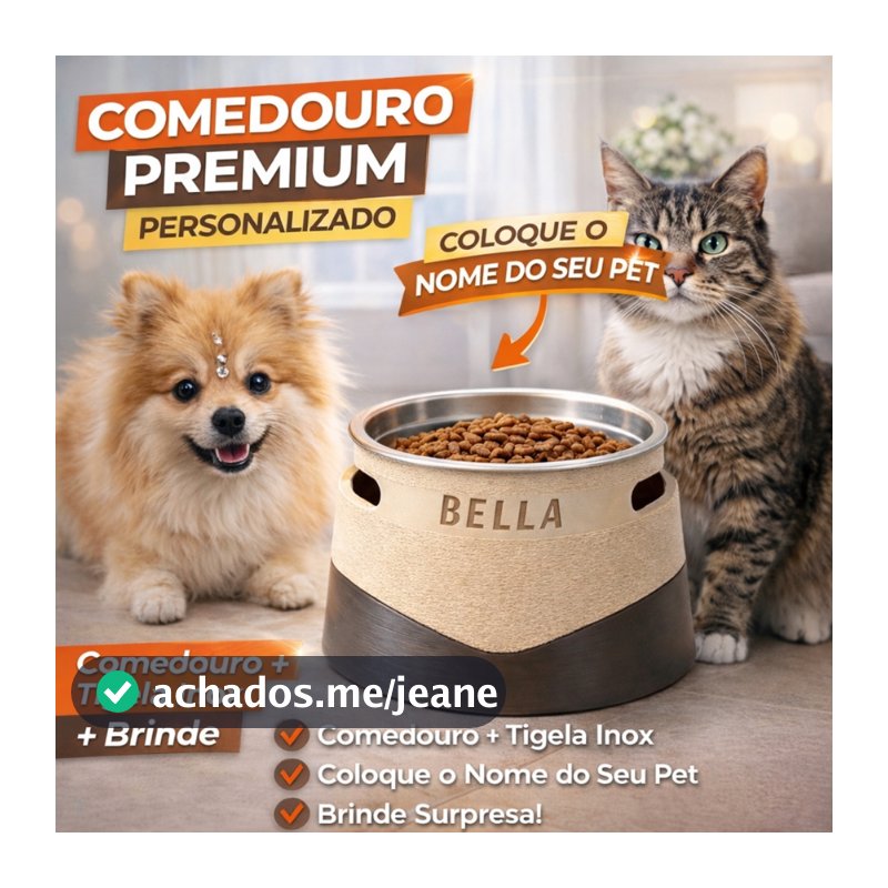 Comedouro Pet Personalizado Com Nome Tigela Inox Cachorro Gato Premium Elevado