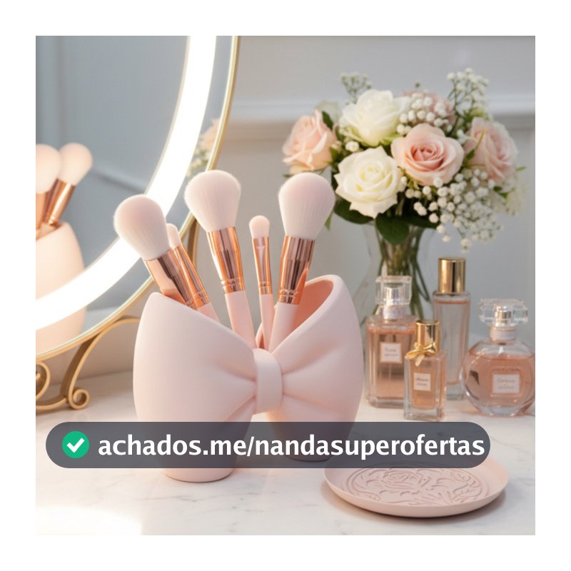 Laço porta pinceis de maquiagem + Bandeja rosa limpa pinceis - porta joias Kit Premium Laço Grande