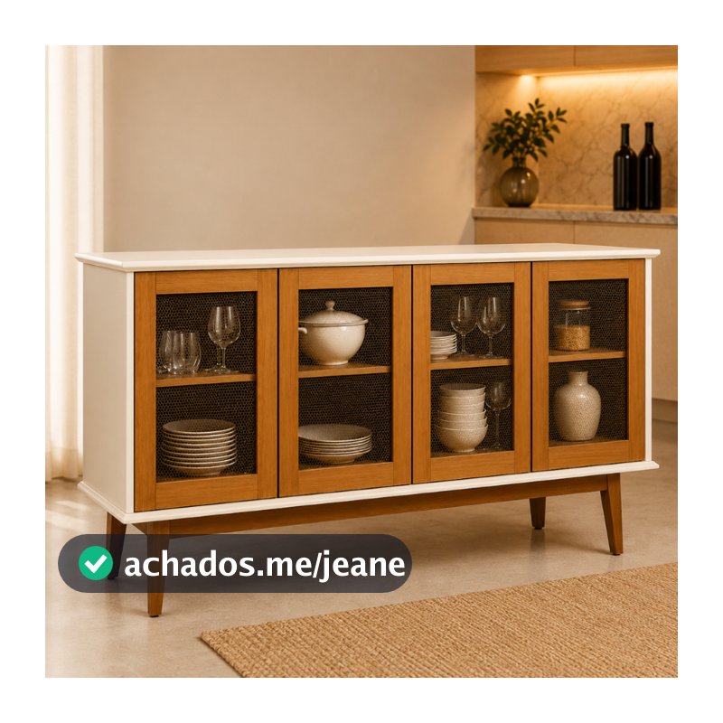 Buffet MDF Balcão Detroit 3 ou 4 Portas - Cantinho do Café Luxo com Prateleiras Portas Deslizantes