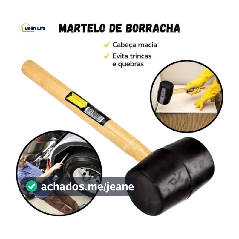 Martelo Borracha Preta 230g Cabo Madeira Profissional Para Pedreiro Obra