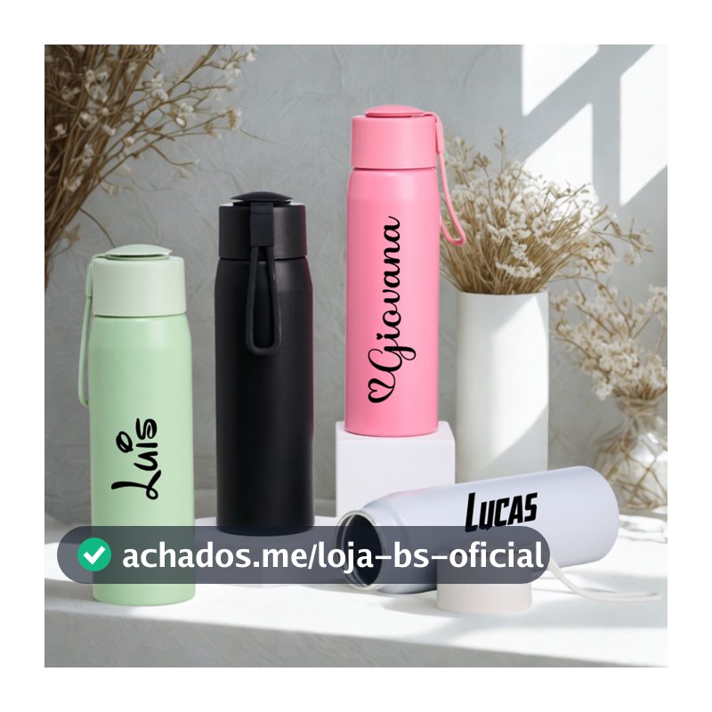 Garrafa Personalizada Nome Alumínio 600ml Clean Hidratação c/ Alça Original Esportiva