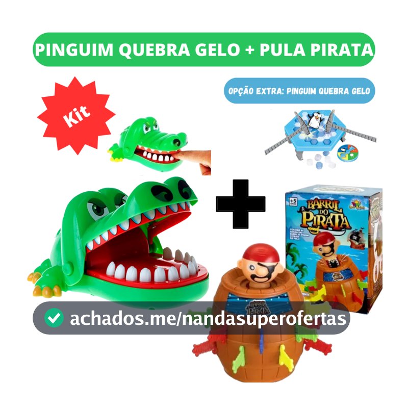 Kit Pula Pirata + Jacaré Morde Dedo Crocodilo Dentista Barril Jogo Brinquedo infantil