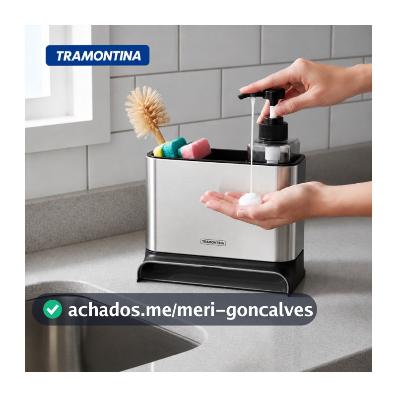Dispenser Detergente Pia Cozinha Dispenser Sabão Liquido Esponja Bucha Inox Tramontina