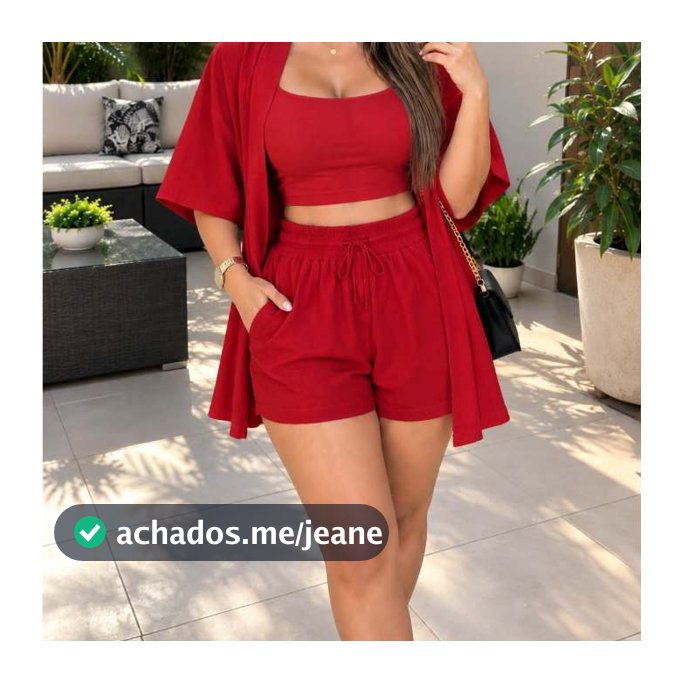 Conjunto Kimono Femenino Liso 2 Peças Kimono + Short Con Bolsos