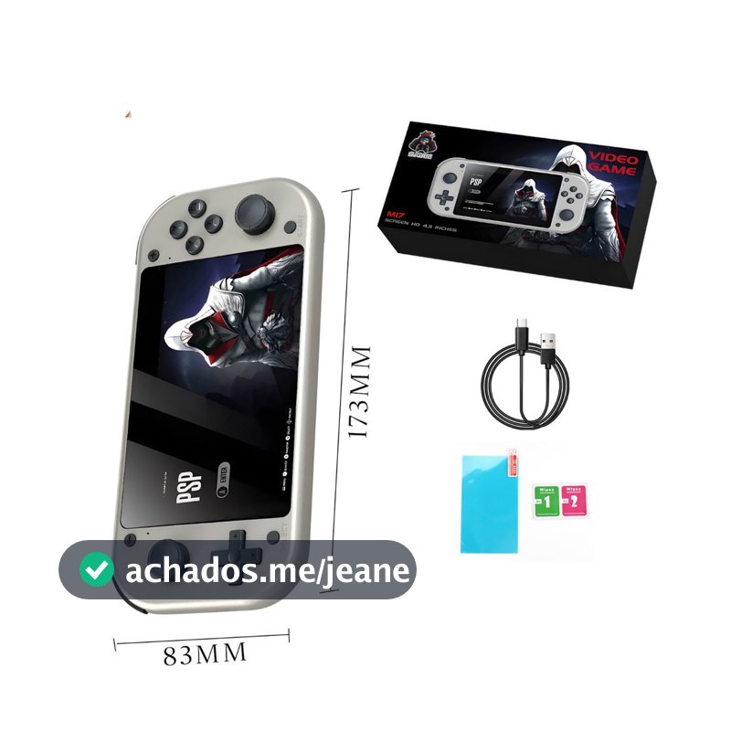 O Console de jogos portátil com tela LCD de 4,3" Quad-core, até 1,2 GHz, 25 emuladores clássicos