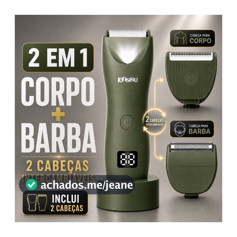 Aparador de Pelos Masculino 2 em 1 Elétrico à Prova d’Água para Barba e Corpo Inteiro