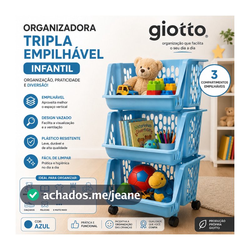Organizadora Triplo Empílhavel Azul Infantil Detalhes Vazado  Fruteira organizador utensilios quarto