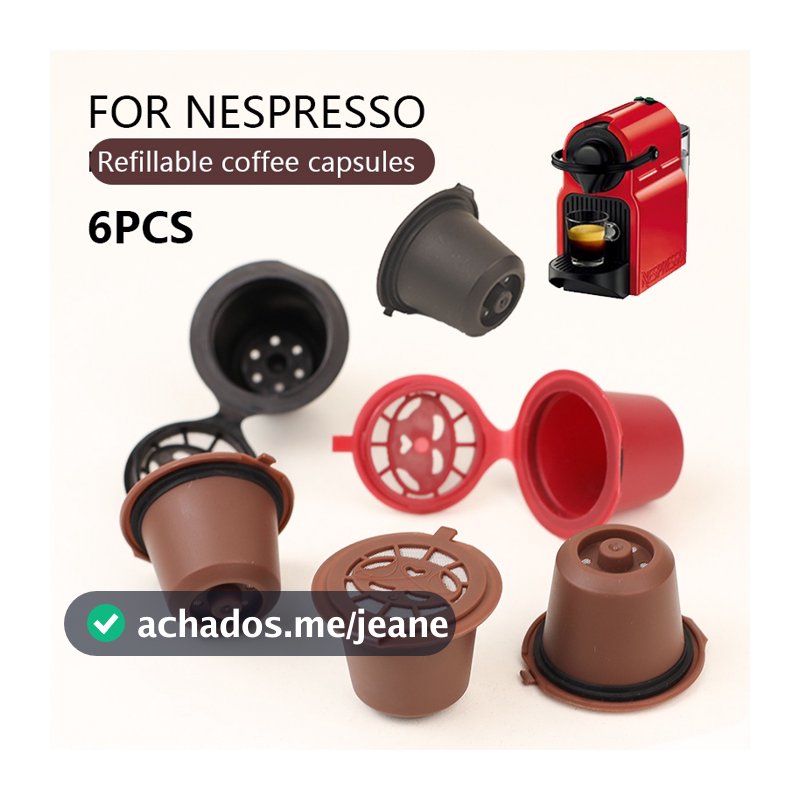 6 Peças Recarregáveis Reutilizáveis Para Cápsula Nespresso , Máquina De Café Expresso Cápsulas Com Colher Uma Escova