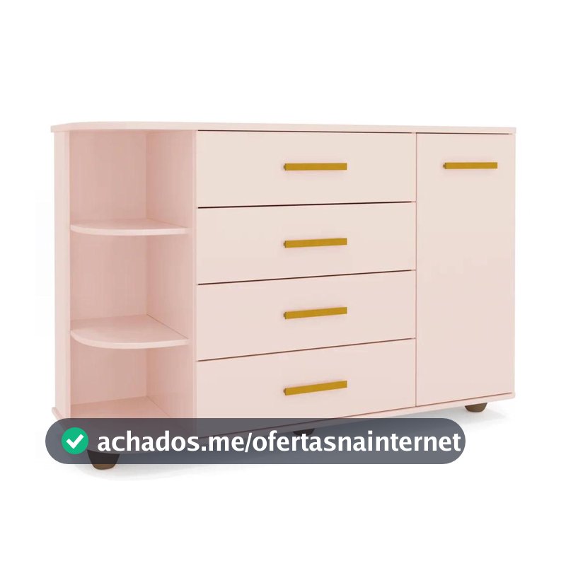 Cômoda Infantil com Cantoneira e 4 Gavetas 100% MDF New Lorena Rosê - Phoenix